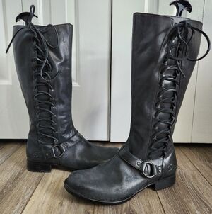 Born Tall ESTELLE Black Leather Lace-Up & Zip Up Knee-High Boots Size 11